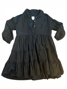Maeve Black Tiered Button-Front Mini Dress